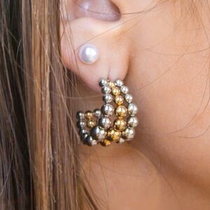 Two-Tone Beaded Hoop Earrings – Gold & Silver Mix